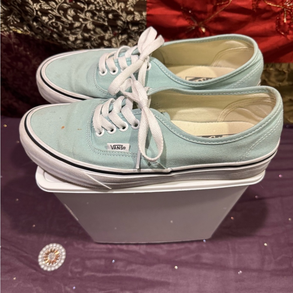 Vans Light Green Canvas Shoes with White Accents 8.5
